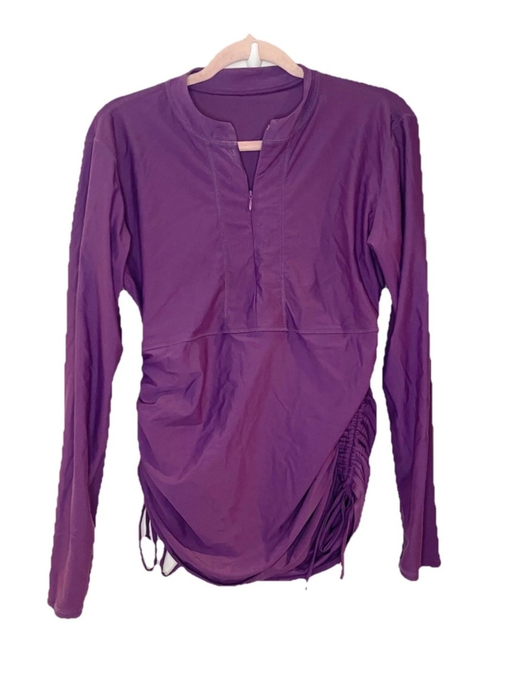 TSLA Womens XL Long Sleeve Lightweight Swim UPF 50 Shirt Ruched 1/4 Zip